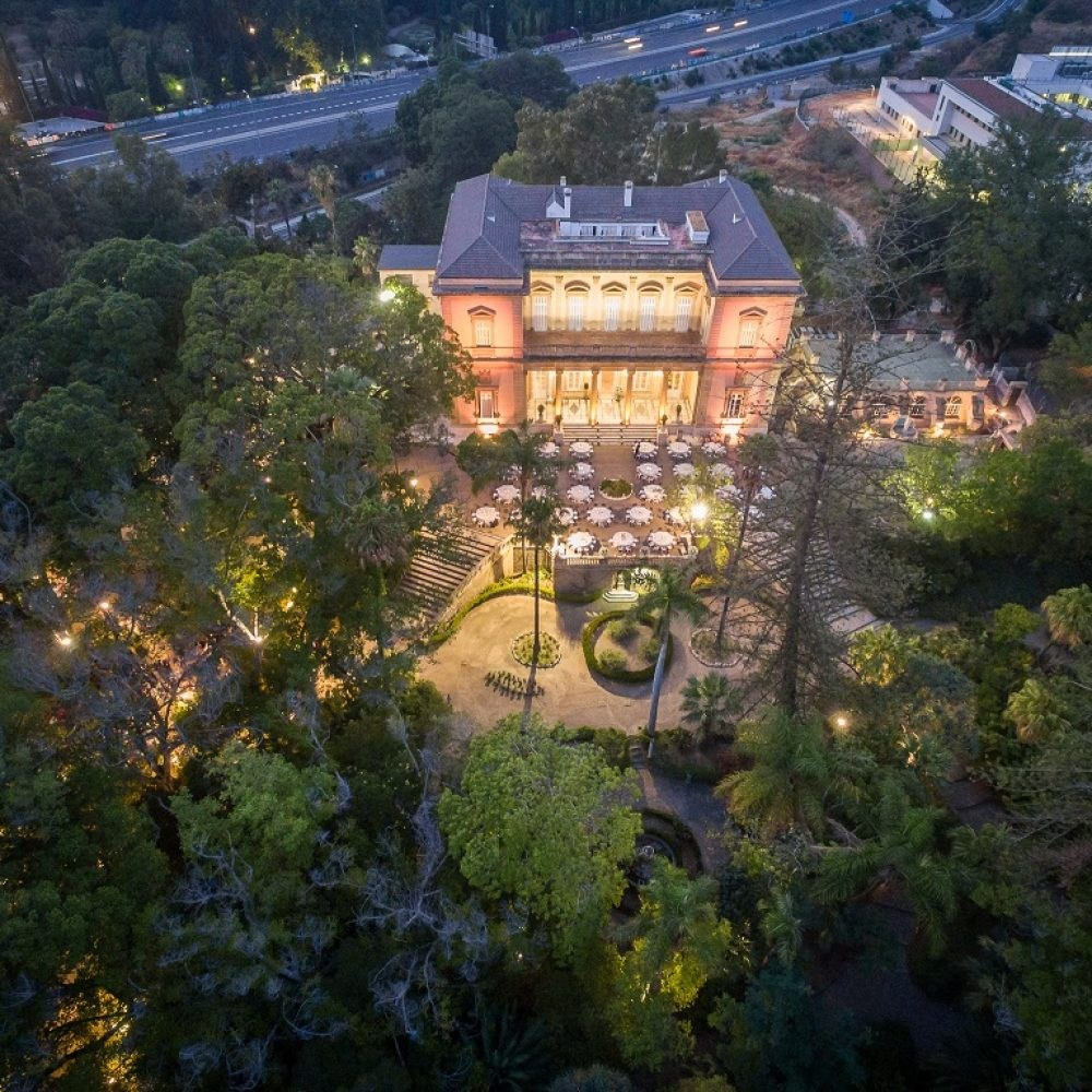 Wedding venue castle illuminated at night