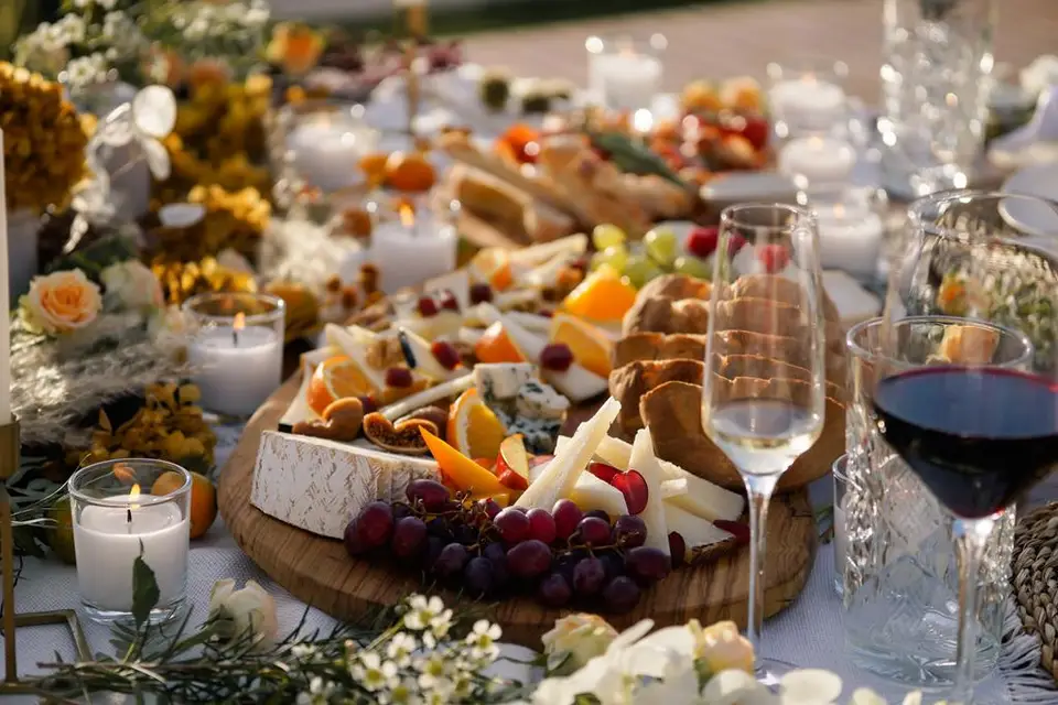 wedding food and wine on the table