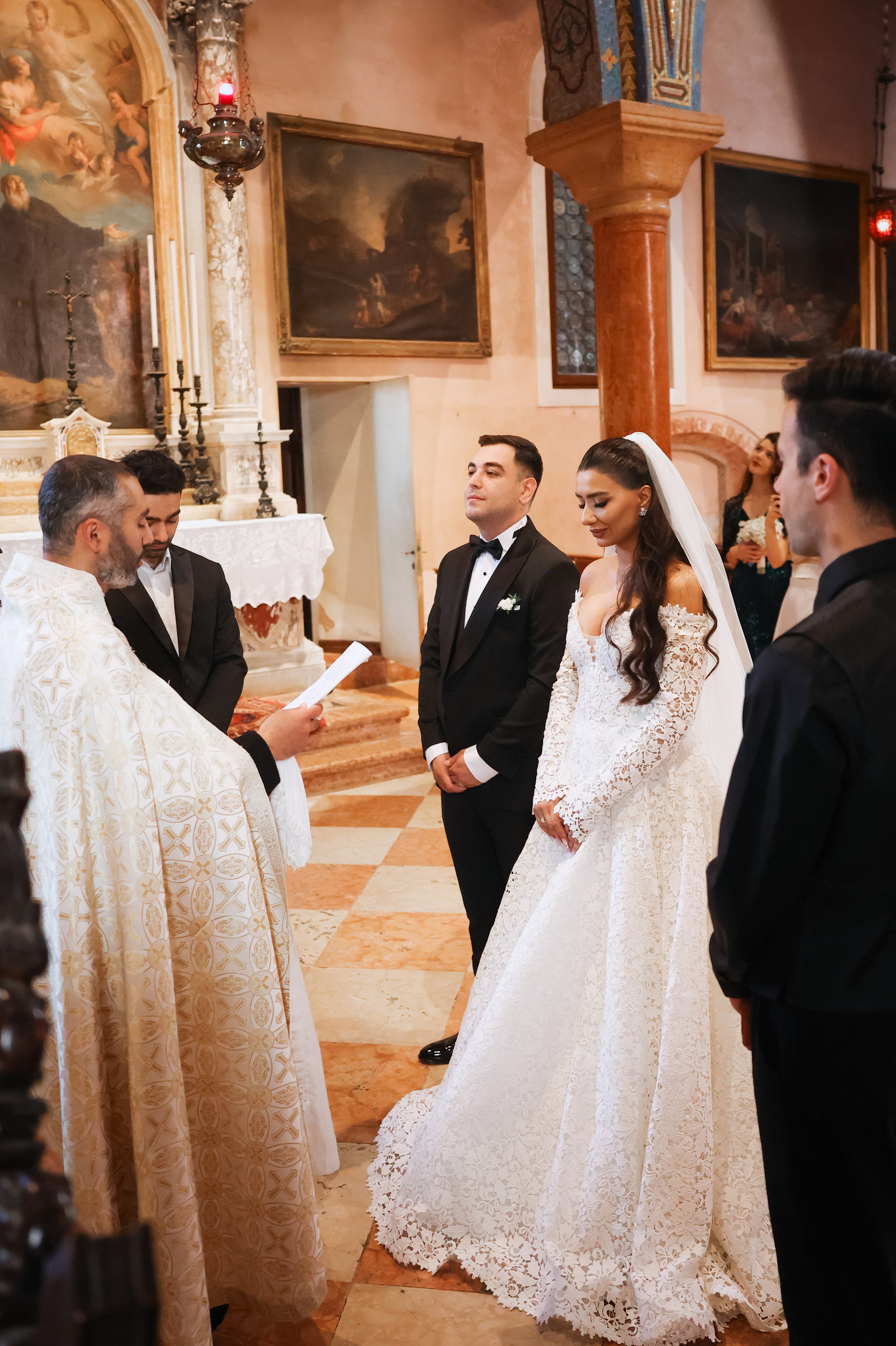 Armenian couple during wedding ceremony on San Lazzaro island in Venice