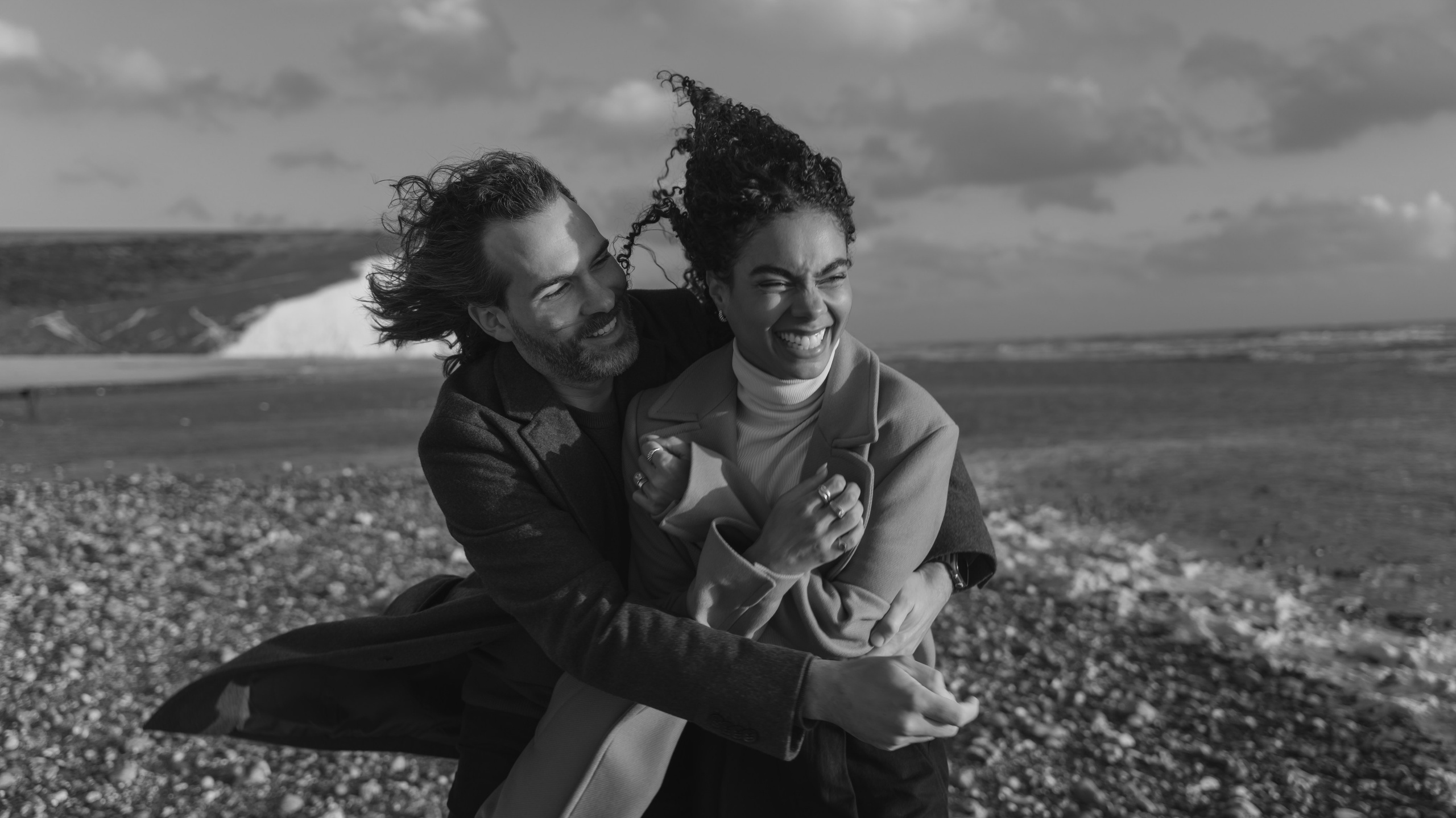 happy couple running together 