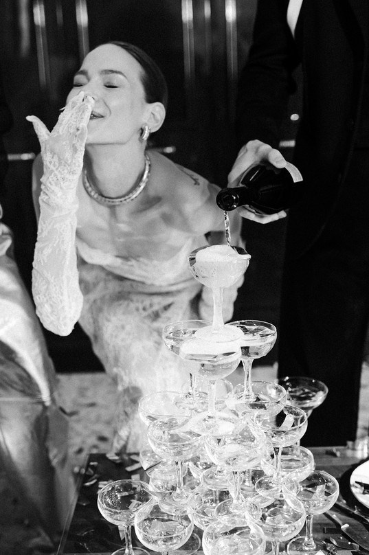 Artistic black and white wedding portrait in Soho