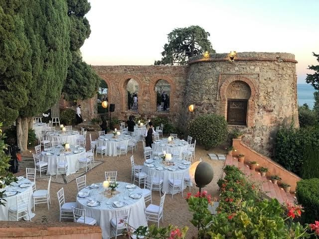 Spain wedding venue romantic style with round tables reception