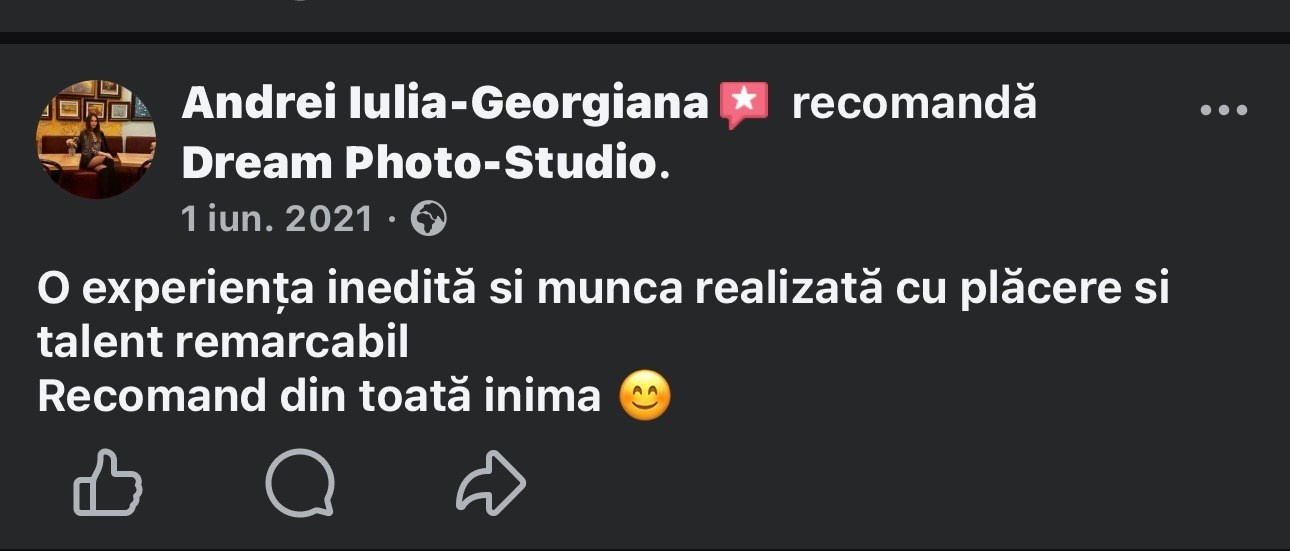 Recenzii Facebook. Dream Studio Galați – ședințe foto profesionale pentru familie, portrete și evenimente