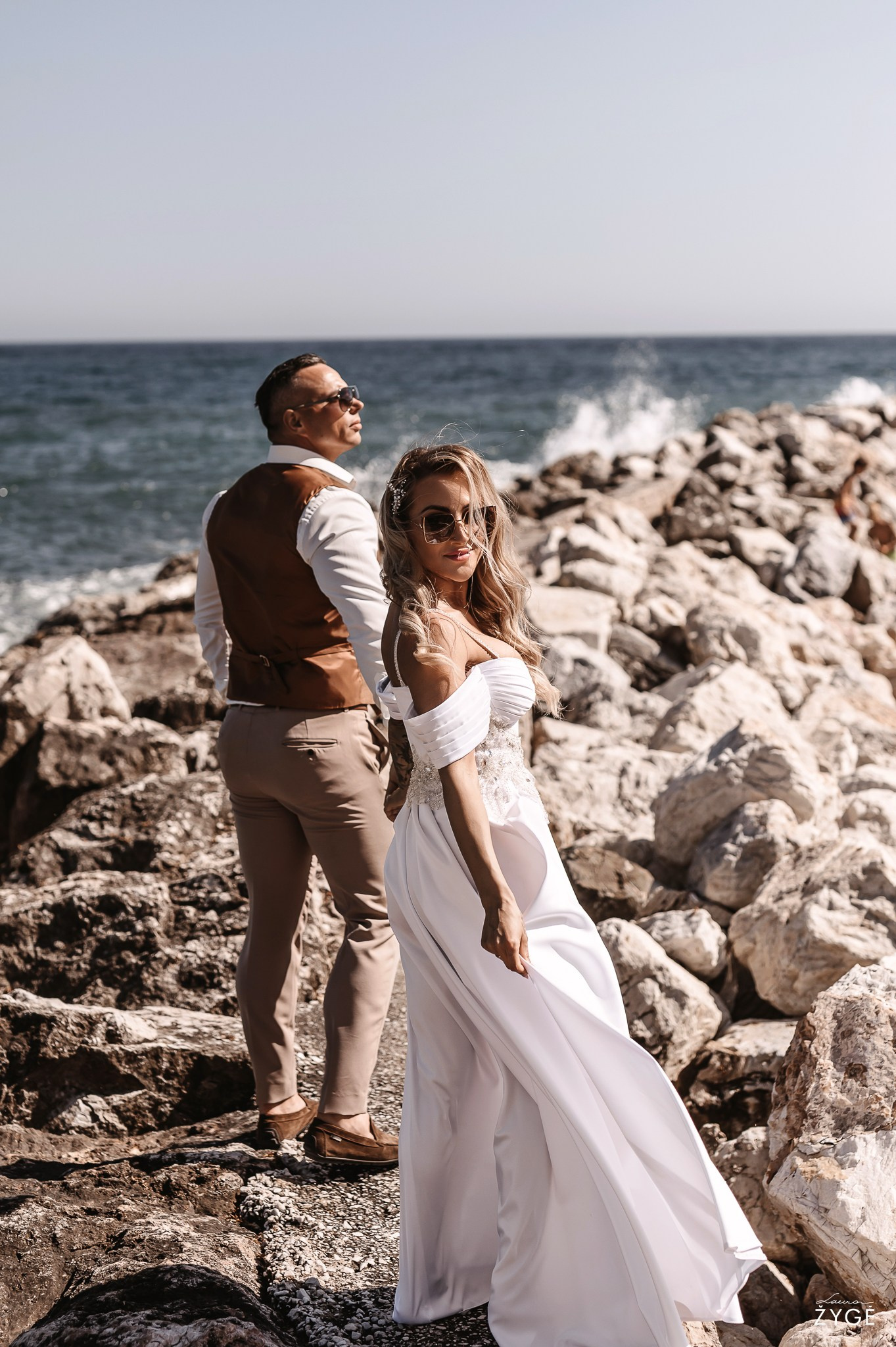 Bride and groom wedding beach photoshoot