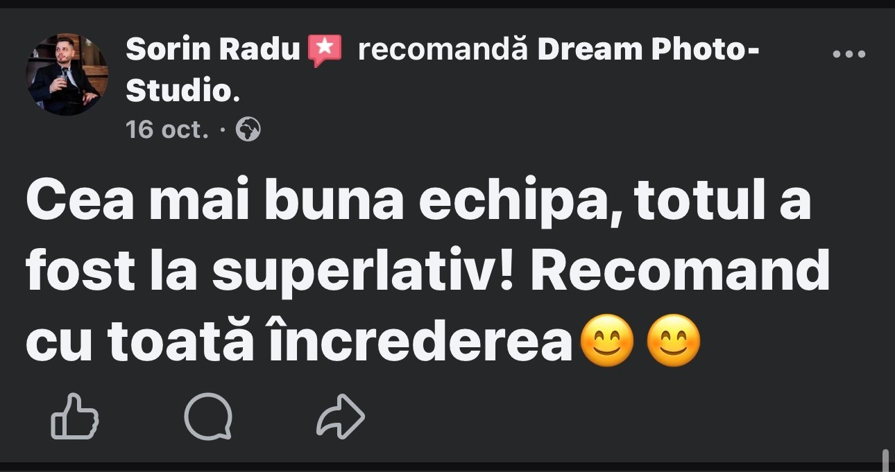 Recenzii Facebook. Dream Studio Galați – ședințe foto profesionale pentru familie, portrete și evenimente