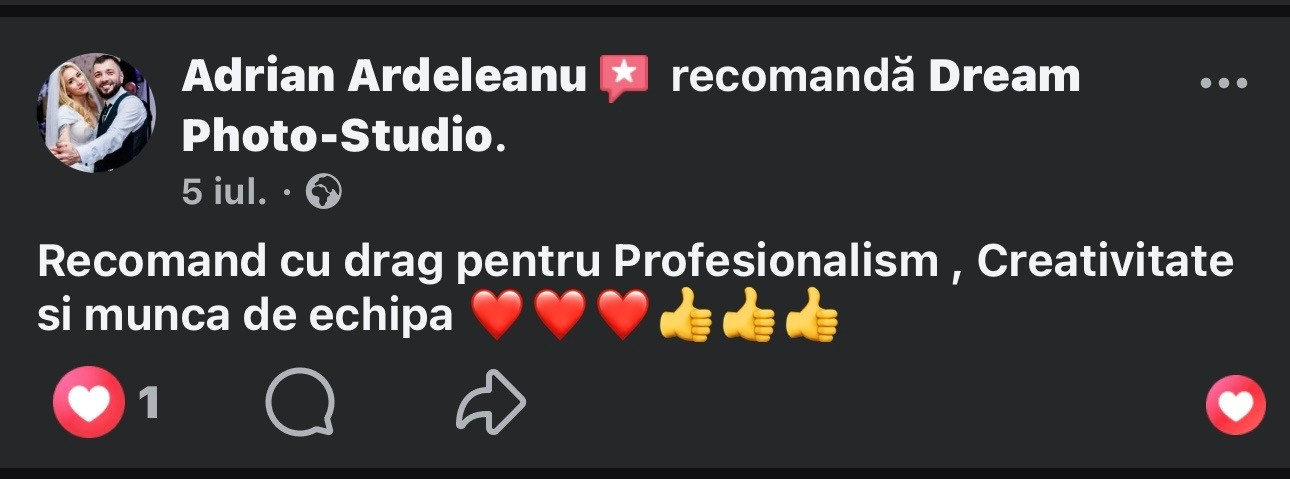 Recenzii Facebook. Dream Studio Galați – ședințe foto profesionale pentru familie, portrete și evenimente