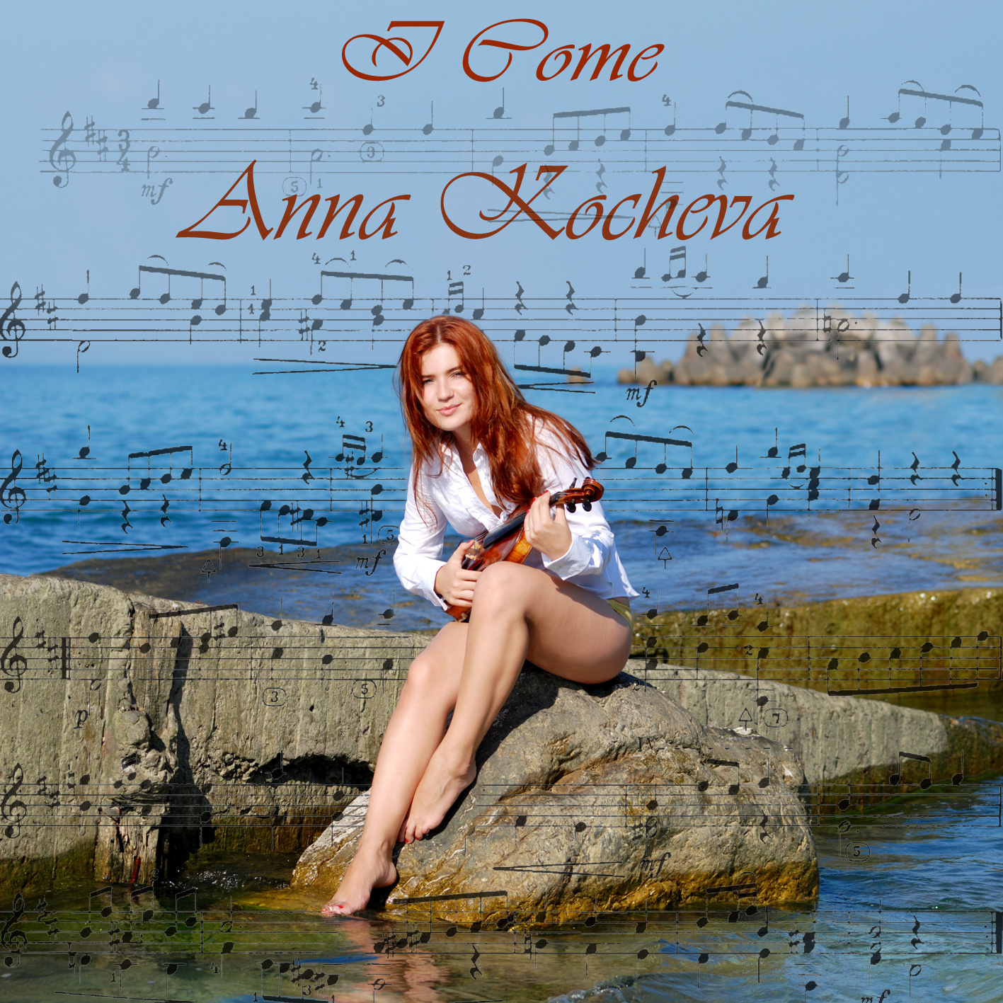 Anna Kocheva avec le violon au bord de la mer, pochette de l'album I Come 2008