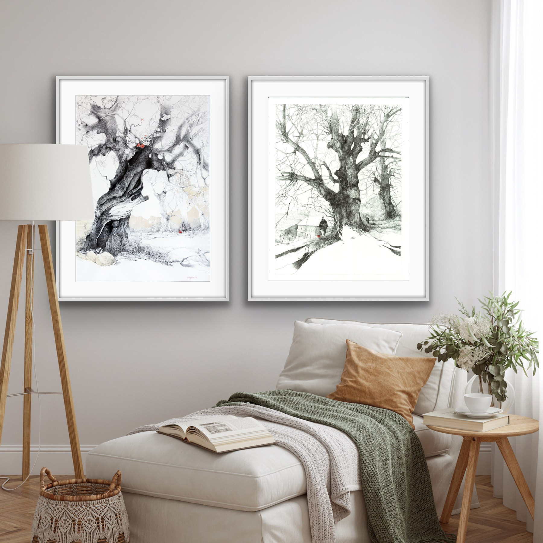 A collection of exquisite graphic drawings for sale, beautifully rendered in Chinese ink and pen on thick cotton watercolor paper. Each piece showcases detailed depictions of ancient trees, capturing their majestic and timeless beauty. Ideal for interior decoration, these artworks are perfect for adding a touch of elegance and serenity to any space.