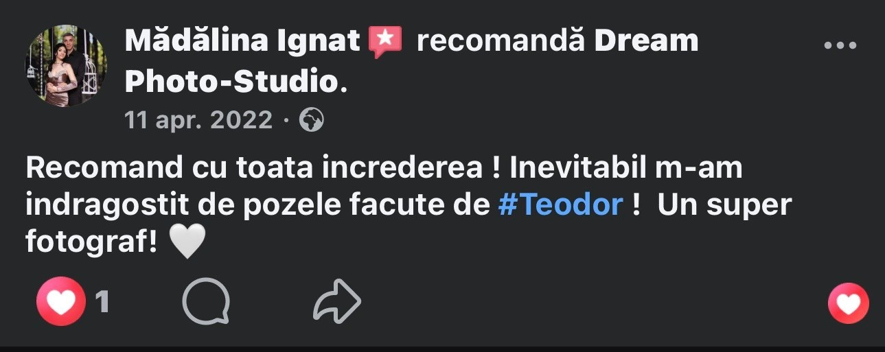 Recenzii Facebook. Dream Studio Galați – ședințe foto profesionale pentru familie, portrete și evenimente