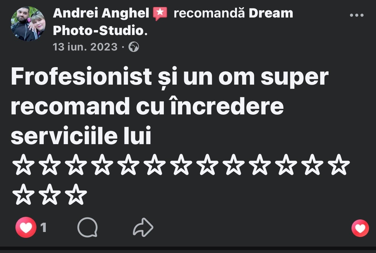 Recenzii Facebook. Dream Studio Galați – ședințe foto profesionale pentru familie, portrete și evenimente