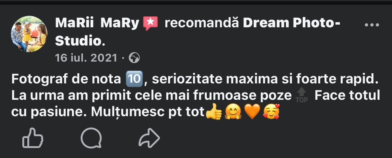 Recenzii Facebook. Dream Studio Galați – ședințe foto profesionale pentru familie, portrete și evenimente