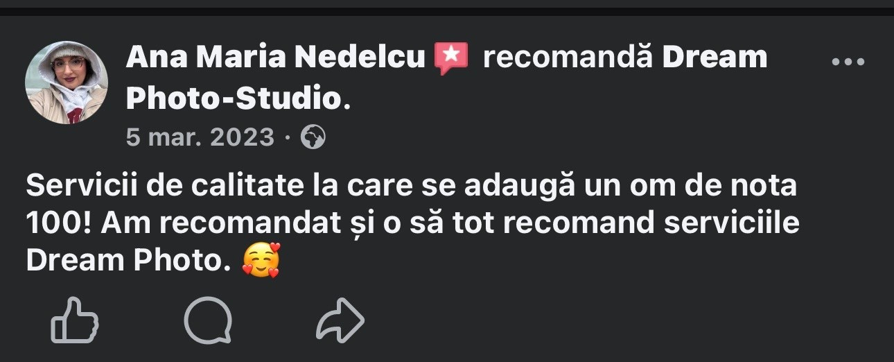 Recenzii Facebook. Dream Studio Galați – ședințe foto profesionale pentru familie, portrete și evenimente